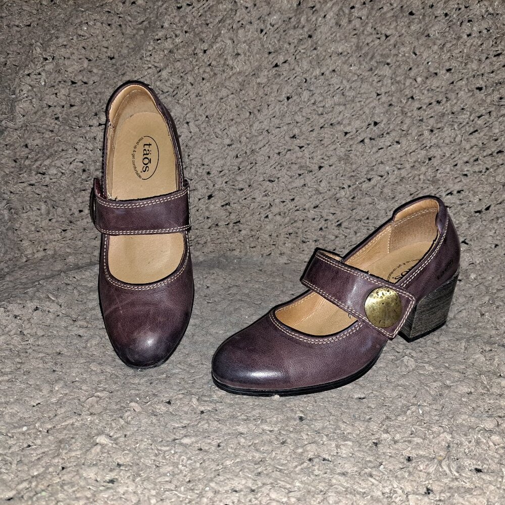 TAOS-Stage Mary Jane Heels-Oxblood Ombre Leather-Hook Loop-Sz 37-Near Mint